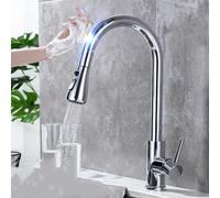 OBASDFD Rubinetto da Cucina Estraibile Sensibile al Tocco, Miscelatore Caldo/Freddo, Finitura Oro Nero, Montaggio A Foro Singolo(Touch-Chrome)