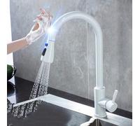 OBASDFD Rubinetto da Cucina Estraibile Sensibile al Tocco, Miscelatore Caldo/Freddo, Finitura Oro Nero, Montaggio A Foro Singolo(Touch-White)