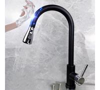 OBASDFD Rubinetto da Cucina Estraibile Sensibile al Tocco, Miscelatore Caldo/Freddo, Finitura Oro Nero, Montaggio A Foro Singolo(Touch-Black Chrome)