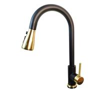 OBASDFD Rubinetto da Cucina Estraibile Sensibile al Tocco, Miscelatore Caldo/Freddo, Finitura Oro Nero, Montaggio A Foro Singolo(Touch-Black)