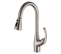 OBASDFD Rubinetto da Cucina Girevole A 360° con Doccetta Estraibile A 3 Funzioni, Miscelatore Monocomando for Acqua Calda E Fredda in Ottone Ad Arco Alto, Nero Spazzolato(Brushed)