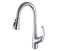 OBASDFD Rubinetto da Cucina Girevole A 360° con Doccetta Estraibile A 3 Funzioni, Miscelatore Monocomando for Acqua Calda E Fredda in Ottone Ad Arco Alto, Nero Spazzolato(Cromo)