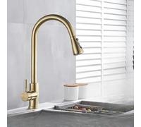 OBASDFD Rubinetto da Cucina in Nichel Spazzolato con Doccetta Estraibile, Miscelatore Monoforo Incasso, Bocca Girevole A 360°(Brushed Golden B)