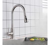 OBASDFD Rubinetto da Cucina in Nichel Spazzolato con Doccetta Estraibile, Miscelatore Monoforo Incasso, Bocca Girevole A 360°(Brushed Nickel B)