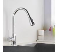 OBASDFD Rubinetto da Cucina in Nichel Spazzolato con Doccetta Estraibile, Miscelatore Monoforo Incasso, Bocca Girevole A 360°(Chrome A)