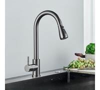 OBASDFD Rubinetto da Cucina in Nichel Spazzolato con Doccetta Estraibile, Miscelatore Monoforo Incasso, Bocca Girevole A 360°(Gun Gray B)