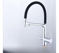 OBASDFD Rubinetto da Cucina in Nichel Spazzolato con Filtro for Acqua Purificata, Doccetta Estraibile A Doppia Funzione, Miscelatore for Calda E Fredda Montato sul Piano(Chrome)