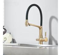 OBASDFD Rubinetto da Cucina in Nichel Spazzolato con Filtro for Acqua Purificata, Doccetta Estraibile A Doppia Funzione, Miscelatore for Calda E Fredda Montato sul Piano(Brushed Gold)