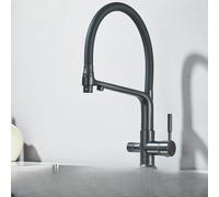 OBASDFD Rubinetto da Cucina in Nichel Spazzolato con Filtro for Acqua Purificata, Doccetta Estraibile A Doppia Funzione, Miscelatore for Calda E Fredda Montato sul Piano(Matte Black)