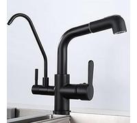 OBASDFD Rubinetto da Cucina in Ottone A 3 Vie con Uscita Diretta for Acqua Potabile, Miscelatore Girevole for Depuratori d'Acqua - Nero(Nero)