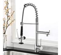 OBASDFD Rubinetto da Cucina in Ottone con Maniglia Singola E Doccetta Estraibile, Bifunzionale A Molla for Riempire Pentole, Nero(Brushed Nickle)