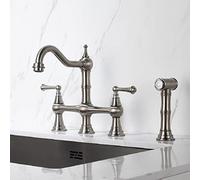 OBASDFD Rubinetto da Cucina Monoforo con Doppia Maniglia in Acciaio Inox E Nichel Spazzolato, Doccetta Estraibile for Bar, Lavanderia, Camper Lavello di Servizio