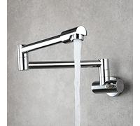 OBASDFD Rubinetto da Cucina Singolo in Rame for Acqua Fredda, Girevole Pieghevole con Bracci A Doppio Snodo, Montaggio A Parete 1 Foro, Finitura Spazzolata(Chrome)