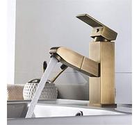 OBASDFD Rubinetto Estraibile for Lavabo in Ottone Anticato, Miscelatore Monocomando for Acqua Calda E Fredda for Lavandino del Bagno, Struttura in Resistente