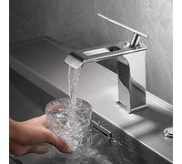 OBASDFD Rubinetto for Bagno a Cascata monoforo con Cartuccia in Ceramica - Miscelatore for lavabo in Ottone Grigio/Cromo for lavello, Controllo Acqua Calda e Fredda(Gris)