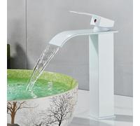 OBASDFD Rubinetto for Bagno A Cascata Nero Opaco, Miscelatore Monocomando for Lavabo con Valvola in Ceramica for Lavello, Finitura Nichel Spazzolato(White T)