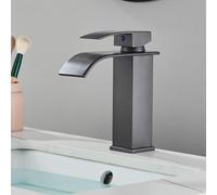 OBASDFD Rubinetto for Bagno A Cascata Nero Opaco, Miscelatore Monocomando for Lavabo con Valvola in Ceramica for Lavello, Finitura Nichel Spazzolato(Grey S)