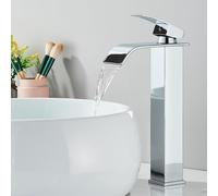 OBASDFD Rubinetto for Bagno A Cascata Nero Opaco, Miscelatore Monocomando for Lavabo con Valvola in Ceramica for Lavello, Finitura Nichel Spazzolato(Chrome T)