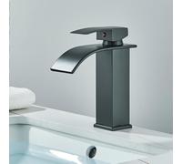 OBASDFD Rubinetto for Bagno A Cascata Nero Opaco, Miscelatore Monocomando for Lavabo con Valvola in Ceramica for Lavello, Finitura Nichel Spazzolato(Matte Black S)