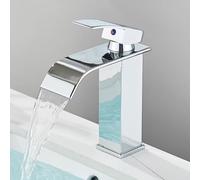 OBASDFD Rubinetto for Bagno A Cascata Nero Opaco, Miscelatore Monocomando for Lavabo con Valvola in Ceramica for Lavello, Finitura Nichel Spazzolato(Chrome S)