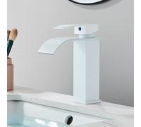 OBASDFD Rubinetto for Bagno A Cascata Nero Opaco, Miscelatore Monocomando for Lavabo con Valvola in Ceramica for Lavello, Finitura Nichel Spazzolato(White s)