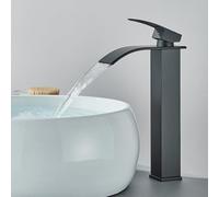 OBASDFD Rubinetto for Bagno A Cascata Nero Opaco, Miscelatore Monocomando for Lavabo con Valvola in Ceramica for Lavello, Finitura Nichel Spazzolato(Matte Black T)