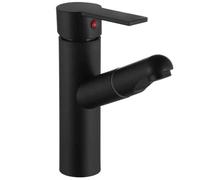 OBASDFD Rubinetto for Bagno con Maniglia Singola Estraibile e Cartuccia in Ceramica, Miscelatore da appoggio Nero for Acqua Calda Fredda