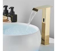 OBASDFD Rubinetto for Bagno con Sensore Automatico, Miscelatore for Lavello da Incasso in Ottone Nero Senza Contatto Bocca A Cascata(Gold Tall A)