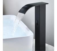 OBASDFD Rubinetto for Bagno con Sensore Automatico, Miscelatore for Lavello da Incasso in Ottone Nero Senza Contatto Bocca A Cascata(Black Tall B)