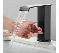 OBASDFD Rubinetto for Bagno con Sensore Automatico Nero, Miscelatore for Lavabo da Piano Senza Contatto Beccuccio A Cascata, Struttura in Ottone(Black Short A)