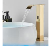 OBASDFD Rubinetto for Bagno con Sensore Automatico Nero, Miscelatore for Lavabo da Piano Senza Contatto Beccuccio A Cascata, Struttura in Ottone(Gold Tall B)