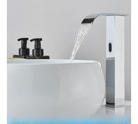 OBASDFD Rubinetto for Bagno con Sensore Automatico Nero, Miscelatore for Lavabo da Piano Senza Contatto Beccuccio A Cascata, Struttura in Ottone(Chrome Tall B)