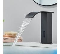 OBASDFD Rubinetto for Bagno con Sensore Automatico Nero, Miscelatore for Lavabo da Piano Senza Contatto Beccuccio A Cascata, Struttura in Ottone(Black Short B)