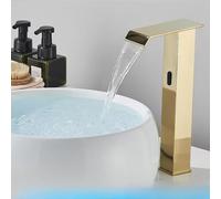 OBASDFD Rubinetto for Bagno con Sensore Automatico Nero, Miscelatore for Lavabo da Piano Senza Contatto Beccuccio A Cascata, Struttura in Ottone(Gold Tall A)