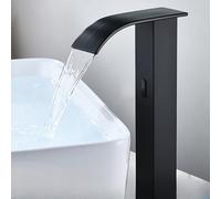 OBASDFD Rubinetto for Bagno con Sensore Automatico Nero, Miscelatore for Lavabo da Piano Senza Contatto Beccuccio A Cascata, Struttura in Ottone(Black Tall B)