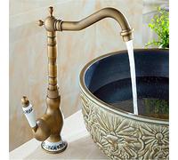 OBASDFD Rubinetto for Bagno in Ottone Celadon Anticato con Bocca Girevole A 360°, Miscelatore for Acqua Calda/Fredda in Rame, for Lavabo Soprapiano Nucleo in Ceramica