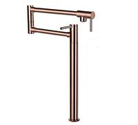 OBASDFD Rubinetto for Lavello da Cucina A Parete, in Ottone Oro Rosa, con Doppio Snodo, Braccio Girevole, Pieghevole Ed Estensibile, Singolo Freddo