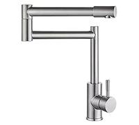 OBASDFD Rubinetto for Lavello da Cucina Commerciale in Acciaio Inox con Braccio Girevole A Doppio Snodo, Miscelatore Caldo E Freddo Pieghevole Ed Estensibile, Maniglia Singola(Brushed Nickel)
