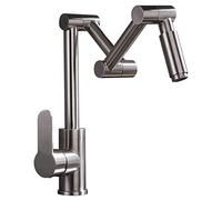 OBASDFD Rubinetto for lavello da Cucina con Montaggio a Parete, Girevole e Pieghevole, in Acciaio Inox, Miscelatore monocomando for Acqua Calda Fredda, Nichel Spazzolato