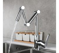 OBASDFD Rubinetto for Lavello da Cucina con Montaggio A Ponte, Pieghevole Ed Estensibile in Acciaio Inox Braccio Girevole, Maniglia Singola, Un Foro(Chrome,A)