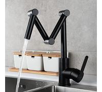 OBASDFD Rubinetto for Lavello da Cucina con Montaggio A Ponte, Pieghevole Ed Estensibile in Acciaio Inox Braccio Girevole, Maniglia Singola, Un Foro(Black,A)