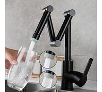 OBASDFD Rubinetto for Lavello da Cucina con Montaggio A Ponte, Pieghevole Ed Estensibile in Acciaio Inox Braccio Girevole, Maniglia Singola, Un Foro(Black,B)