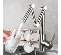 OBASDFD Rubinetto for Lavello da Cucina con Montaggio A Ponte, Pieghevole Ed Estensibile in Acciaio Inox Braccio Girevole, Maniglia Singola, Un Foro(Brushed,B)