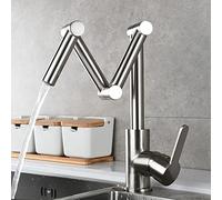 OBASDFD Rubinetto for Lavello da Cucina con Montaggio A Ponte, Pieghevole Ed Estensibile in Acciaio Inox Braccio Girevole, Maniglia Singola, Un Foro(Brushed,A)