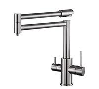 OBASDFD Rubinetto for Lavello da Cucina Pieghevole Ed Estensibile, in Ottone Nero, con Braccio Girevole A Doppio Snodo, Miscelatore for Acqua Calda E Fredda A Doppia Maniglia(Brushed)