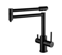 OBASDFD Rubinetto for Lavello da Cucina Pieghevole Ed Estensibile, in Ottone Nero, con Braccio Girevole A Doppio Snodo, Miscelatore for Acqua Calda E Fredda A Doppia Maniglia(Black)