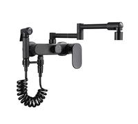 OBASDFD Rubinetto for Lavello Nero con Pistola A Spruzzo, da Cucina Pieghevole Girevole A 360° Interamente in Rame, Miscelatore A Parete for Acqua Calda E Fredda A Doppio Foro Maniglia Singola