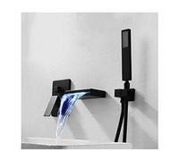OBASDFD Rubinetto for Vasca da Bagno A Cascata con LED Nero, Set di Rubinetti for in Ottone A Parete Doccetta E Indicatore Temperatura