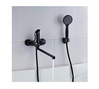 OBASDFD Rubinetto for Vasca da Bagno A Parete in Bronzo Nero con Doccetta, Miscelatore for in Ottone Maniglia Singola E Soffione Quadrato(Round)