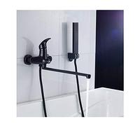 OBASDFD Rubinetto for Vasca da Bagno A Parete in Bronzo Nero con Doccetta, Miscelatore for in Ottone Maniglia Singola E Soffione Quadrato(Rectangular)